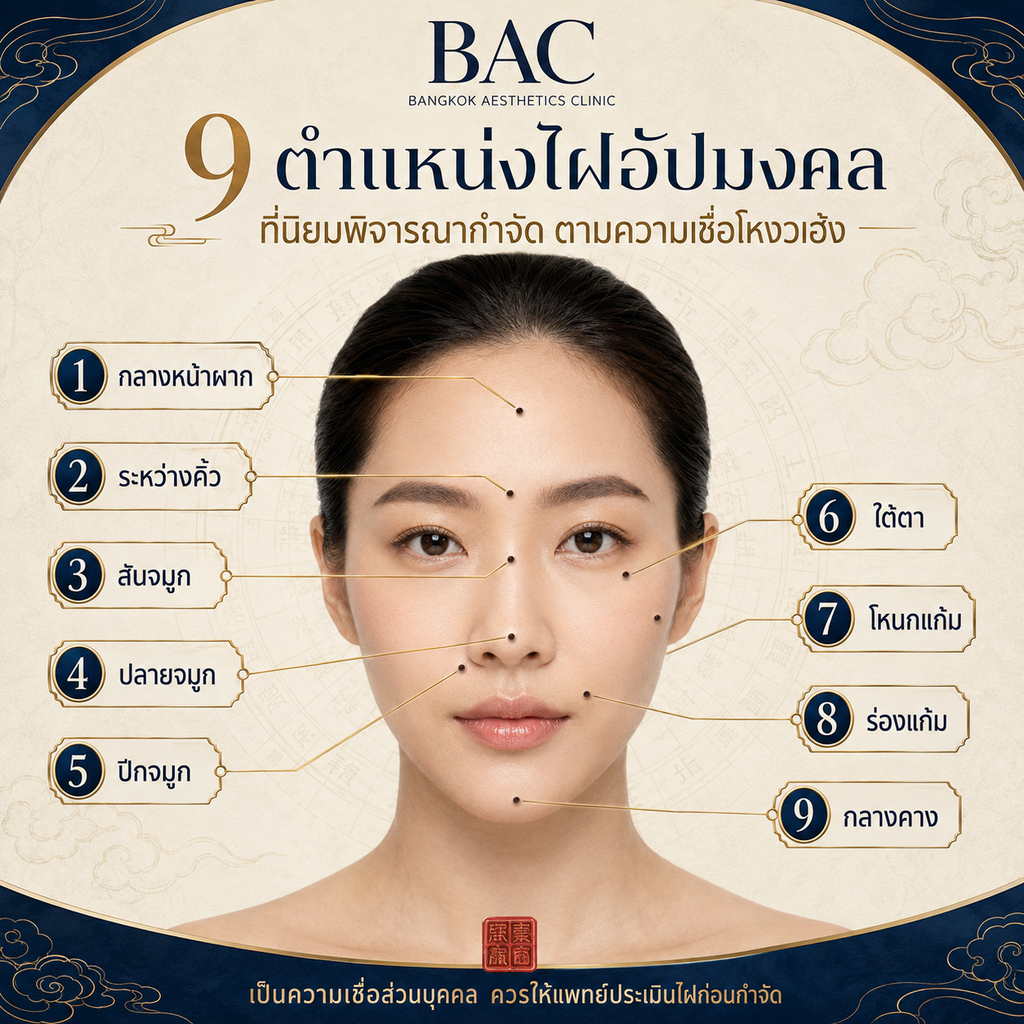 ตำแหน่งไฝที่ตามความเชื่อมักพิจารณากำจัด