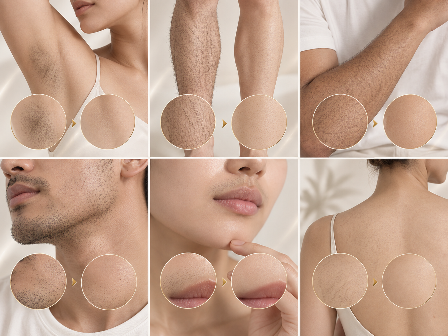 Laser hair removal treatment areas for underarms legs beard upper lip arms and body