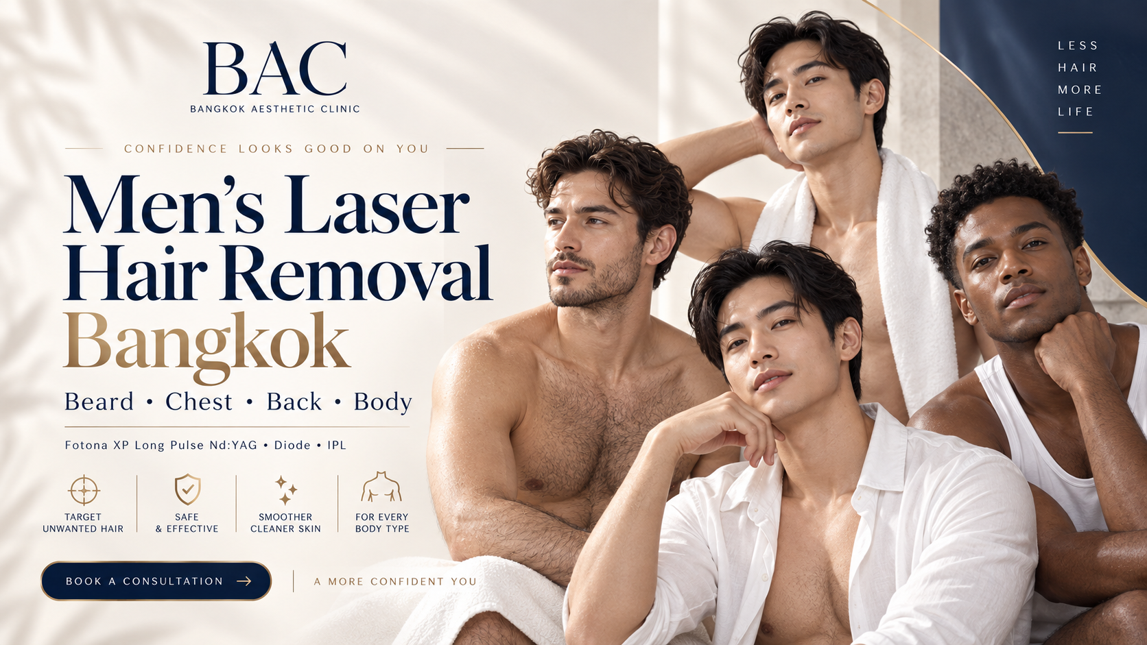 Men's laser hair removal Bangkok at BAC Bangkok Aesthetic Clinic for beard chest back and body